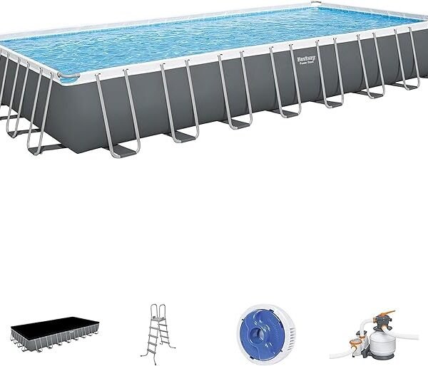 Bestway Power Steel 31’4″ x 16′ x 52″ Above Ground Rectangular Swimming Pool Set